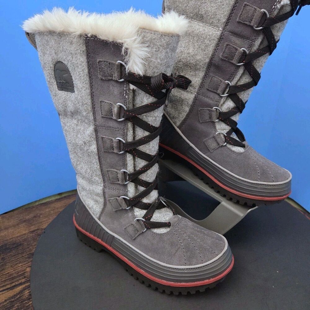 Sorel Tivoli High II Boots Women’s 6 Grey Suede Felt with Faux Fur Lining